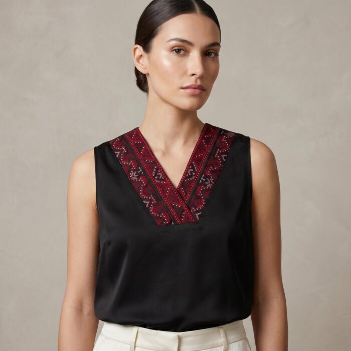 تاپ مشکی با سوزن‌دوزی قرمز --- Black Top With Red Embroidery