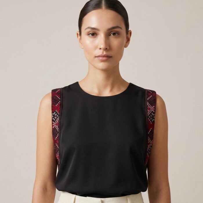 تاپ مشکی با سوزن‌دوزی قرمز --- Black Top With Red Embroidery
