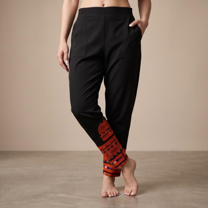 شلوار بلوچی مشکی با سوزندوزی نارنجی --- Black Baloochi Pants with Orange Embroidery