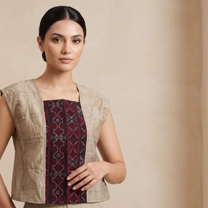 تاپ وال ژاکارد با سوزندوزی زرشکی --- Jacquard Voile Top with embroidery
