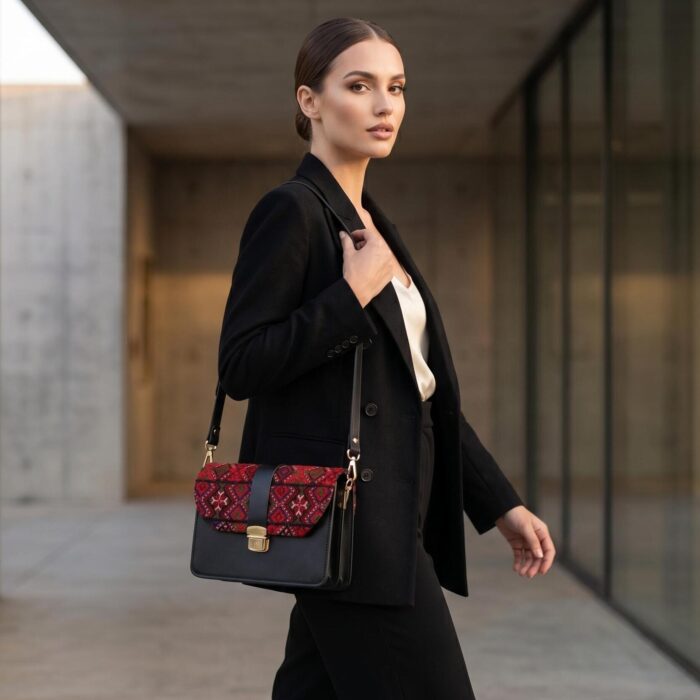 کیف دوشی چرم و سوزن‌دوزی -- Faux Leather Crossbody Bag With Embroidery