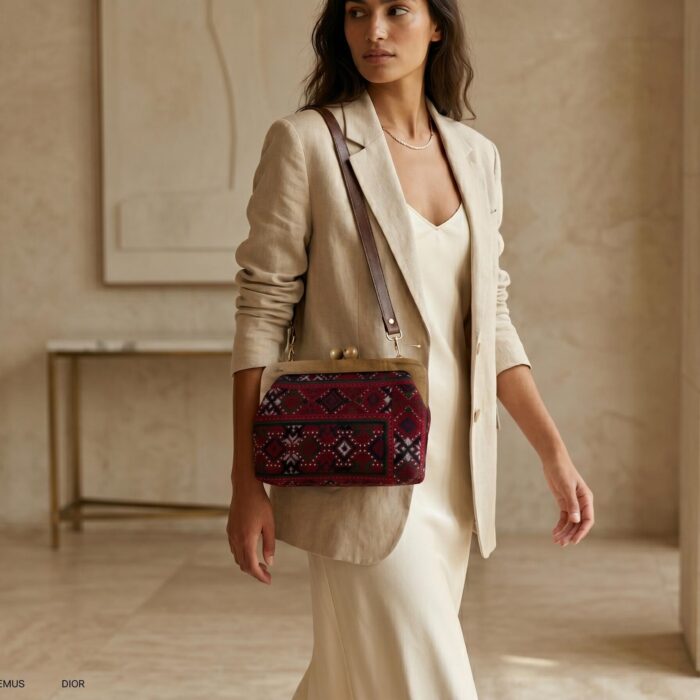 کیف دهانه چوبی با سوزندوزی -- Embroidered Wooden Frame Bag