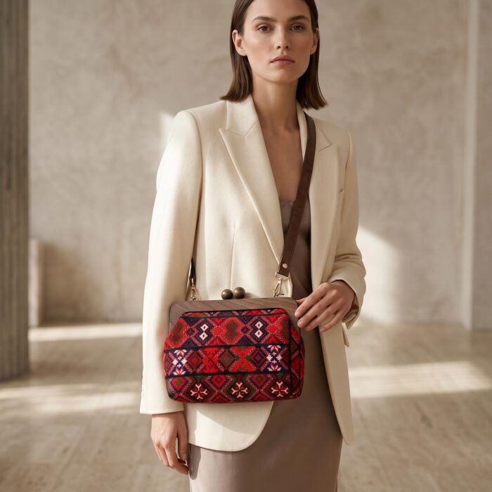 کیف دهانه چوبی با سوزندوزی -- Embroidered Wooden Frame Bag
