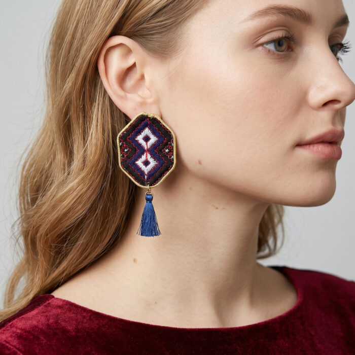 گوشواره سون‌دوزی با منگوله --- Embroidered Tassel Earings