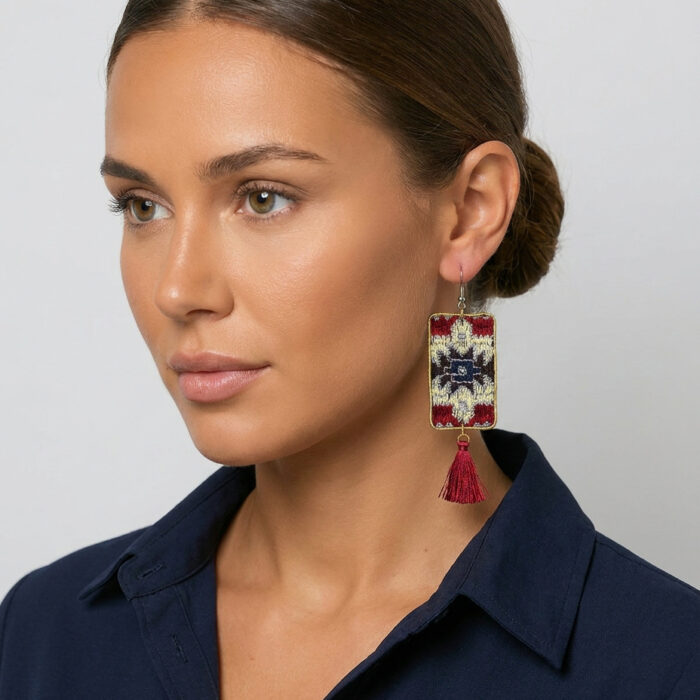 گوشواره سون‌دوزی با منگوله --- Embroidered Tassel Earings