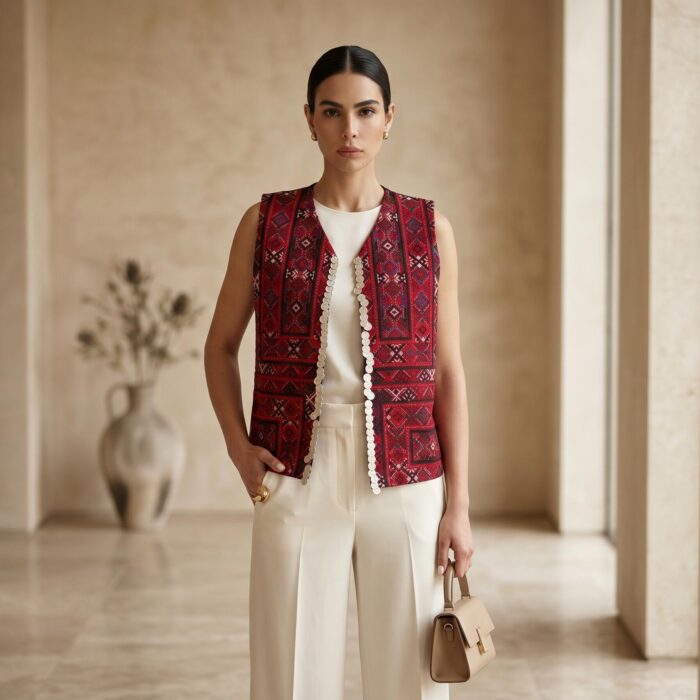 جلیقه سکه دوزی قرمز--- Red Coin-Embroidered Vest