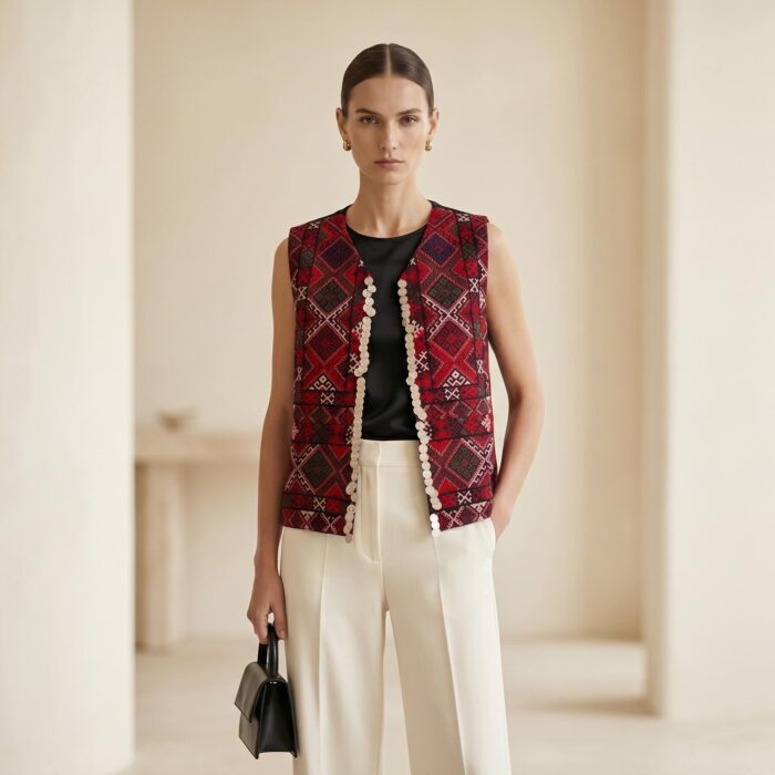 جلیقه سکه دوزی قرمز--- Red Coin-Embroidered Vest