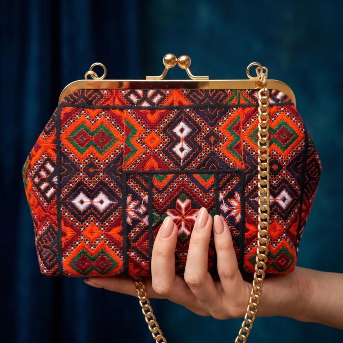 کیف دهانه فلزی نارنجی -- kiss lock frame orange bag