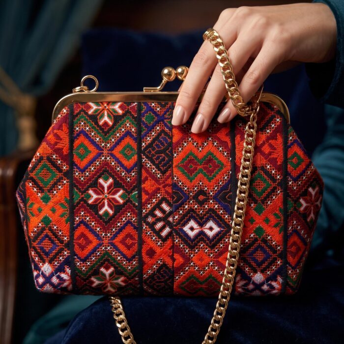 کیف دهانه فلزی نارنجی -- kiss lock frame orange bag