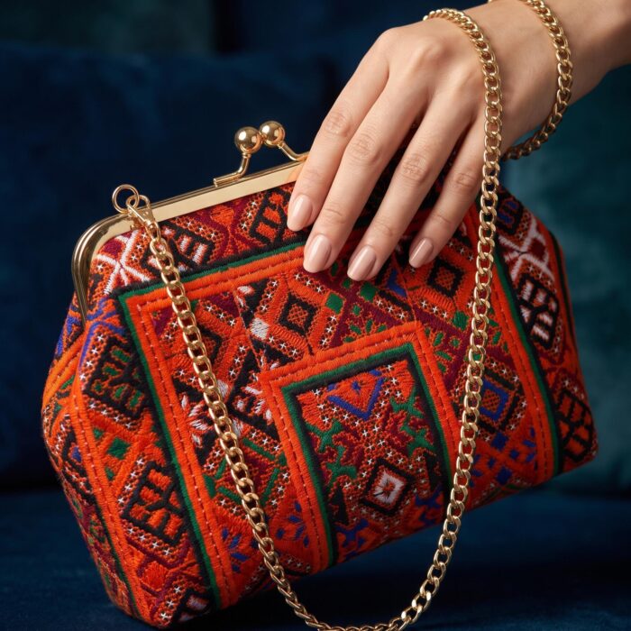 کیف دهانه فلزی --- orange kiss lock frame bag