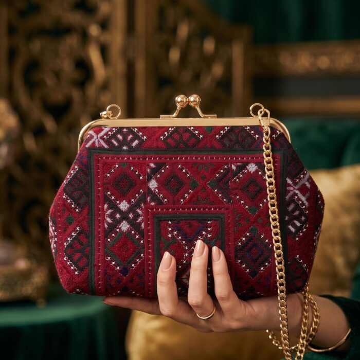 کیف دهانه فلزی زرشکی --- Maroon frame bag